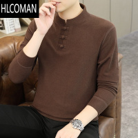 HLCOMAN双面德绒长袖t恤男士加绒加厚款立领盘扣中国风卫衣打底衫