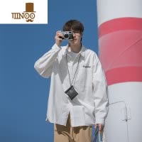YANXU日系cityboy白色衬衫男长袖薄款外套港风复古上衣服休闲宽松