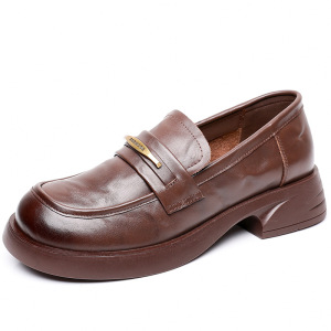 厚底牛皮乐福鞋女26新款春秋厚底一脚蹬软底单鞋英伦风四季小皮鞋
