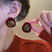 植绒不规则复古豹纹耳钉2024新款秋冬耳环轻奢小众高级感耳饰送女朋友老婆情人节七夕生日礼物