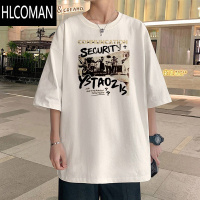 HLCOMAN欧美潮牌白色短袖t恤男士夏季美式复古宽松学生ins情侣上衣服体恤