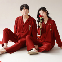 情侣睡衣春秋冬季棉质本命年喜庆结婚红色一男士一女士家居服套装_722