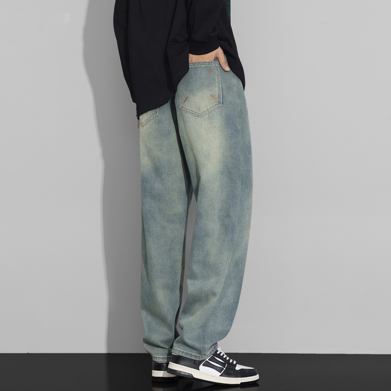 数据款直筒牛仔裤男高级感刺绣后袋青年潮牌时尚休闲长裤高