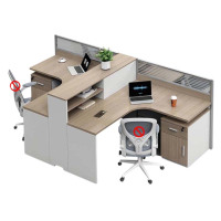 DXBG简约现代职员办公桌员工位转角l型卡座电脑桌办公室桌椅组合T型2人位+固定柜