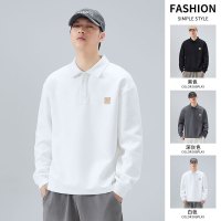 |年春款男士重磅翻领长袖POLO衫时尚休闲卫衣白色上衣