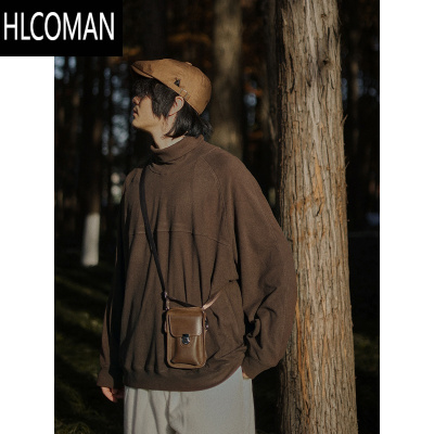 HLCOMAN危机青年 复古高领纯色长袖T恤男女 日系休闲宽松p暖加绒卫衣潮