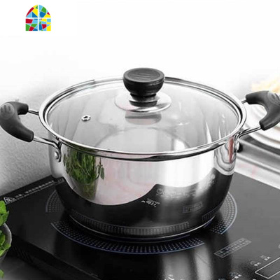 不锈钢汤锅加厚家用小火锅煮粥煲汤不粘锅奶锅炖锅电磁炉锅具 FENGHOU 16cm[韩式汤锅]