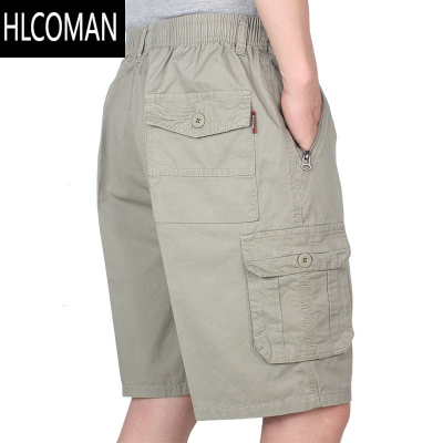 HLCOMAN多口袋中老年男士短裤爸爸宽松大码松紧腰五分裤夏季休闲裤薄