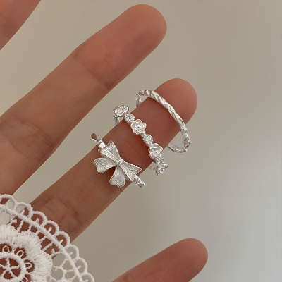 s925纯银蝴蝶结花朵戒指女设计小众独特甜美开口食指戒高级感送女朋友老婆情人节七夕生日礼物