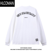 HLCOMAN美式潮牌男长袖t恤宽松黑色圆领上衣港风青少年休闲内搭打底衫男