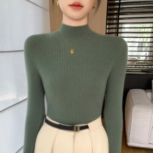 无缝一线成衣抽条紧身安迪绒女装半高领打底上衣女毛衣打底衫