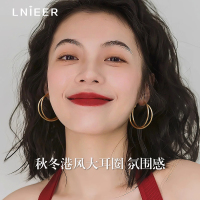复古港风素圈耳环圈圈女高级感秋冬金色极简耳圈925银针耳饰耳钉