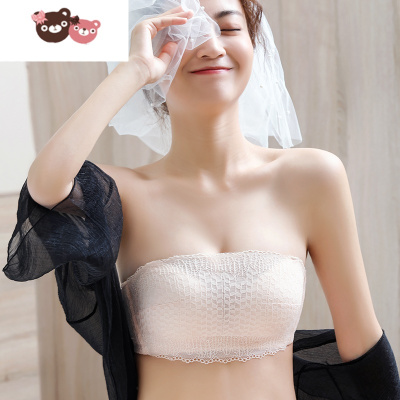 绿彩虹光无肩带乳胶内衣女小胸聚拢防滑隐形加厚美背抹胸式婚纱文胸贴bra