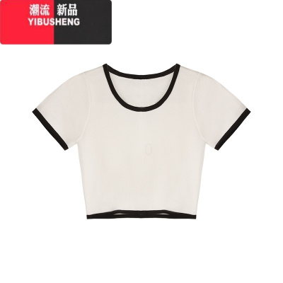 YIBUSHENG纯欲风设计感小众短袖T恤女季辣妹修身显瘦短款露脐别致ins上衣