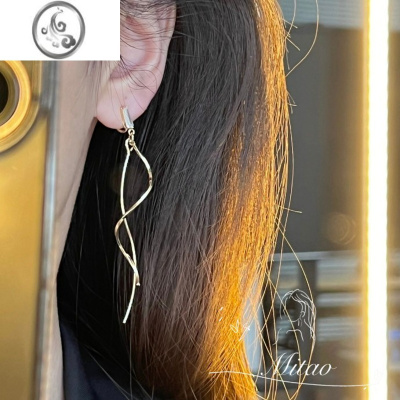 JiMi[情丝绕]长款流苏蚊香盘耳夹无耳洞女新款耳饰显脸小方圆脸耳环