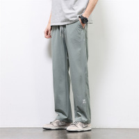 冰丝速干字母休闲裤 男士卡其色抽绳裤 宽松阔腿垂感通勤长裤