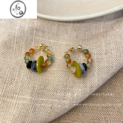 JiMi民族风复古平安扣串珠耳环女秋冬新款耳钉独特小众设计感个性耳饰