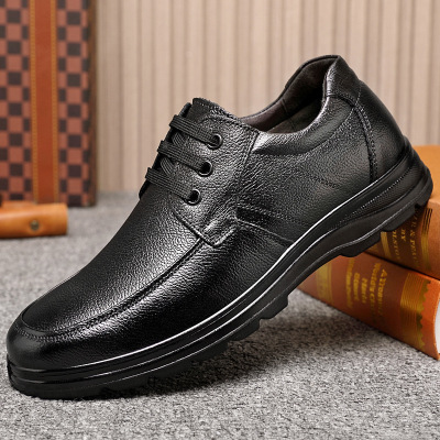 头层牛皮男鞋秋季新款商务皮鞋子真皮软底舒适系带爸爸鞋男士单鞋