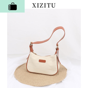 韩国小众包包迷你复古法棍包腋下包中古帆布单肩小包百搭斜挎包潮NEW LAKE女士单肩包