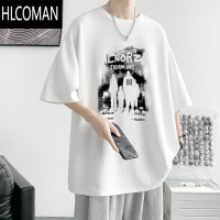 HLCOMAN夏季ins短袖t恤男美式复古印花宽松休闲情侣上衣百搭潮牌半袖体恤