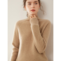 半高领插肩袖元宝针山羊绒女长袖宽松保暖毛衣时尚百搭针织打底衫
