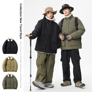 男装可二开棉衣男士潮牌纯色外套时尚菱格宽松帅气秋冬装棉服