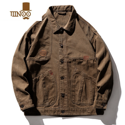 YANXU美式复古牛仔夹克男装猎装休闲潮流工装外套宽松大码上衣