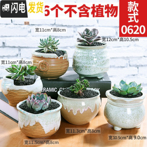三维工匠多肉花盆陶瓷粗陶透气大口径大号盆栽创意小盆栽 款0620套装0620(6个) 中小花盆容器