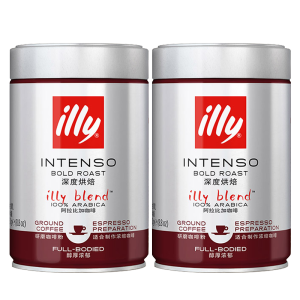 illy意利进口意式拼配深度烘焙黑咖啡粉250g*2罐适用摩卡壶