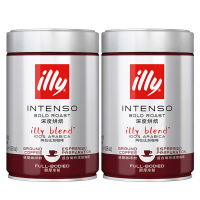 illy意利进口意式拼配深度烘焙黑咖啡粉250g*2罐适用摩卡壶