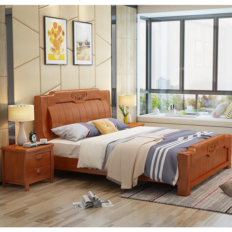 现代中式实木床主卧床高箱抽屉床1.5米单床1.8米双人床小户型婚床