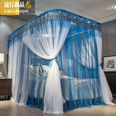 双层U型导轨蚊帐家用1.5m床公主风加密加厚轨道支架1.8m欧式床幔 三维工匠