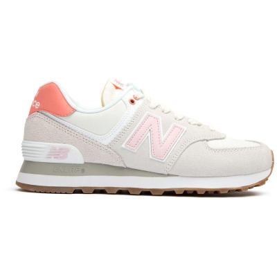 新百伦(New Balance)女款复古跑鞋白色粉色拼接皮革缓震运动鞋日