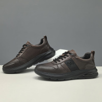 男式头层牛皮厚底板鞋男款潮鞋百搭欧洲站男鞋男士透气增高休闲鞋