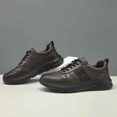 男式头层牛皮厚底板鞋男款潮鞋百搭欧洲站男鞋男士透气增高休闲鞋