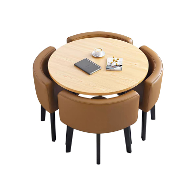 中豫鑫泽ZYXZ4100942 简约接待桌椅洽谈桌椅 一桌四椅 水曲圆桌棕色皮椅
