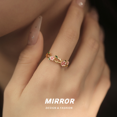 925纯银桃花戒指女指环尾戒2025新款时尚潮流精致轻奢送女朋友老婆情人节七夕生日礼物