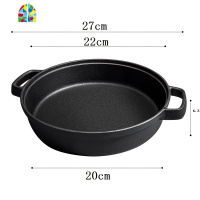 铸铁加厚电磁炉平底锅无涂层牛排煎锅烙饼锅手工铁锅双耳炒锅 FENGHOU 25单盘+玻璃盖+木板(送烤肉夹)