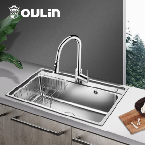 欧琳水槽大单槽 水槽龙头套餐 304不锈钢水槽单槽套餐 洗菜盆洗碗池单槽 加厚厨房大单槽78470