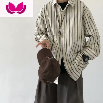七斓中性风条纹衬衫男长袖叠穿日系复古上衣设计感小众内搭外穿