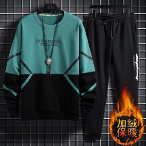 花花公子2024男士秋季新款加绒加厚圆领套头卫衣简约潮流帅气学生