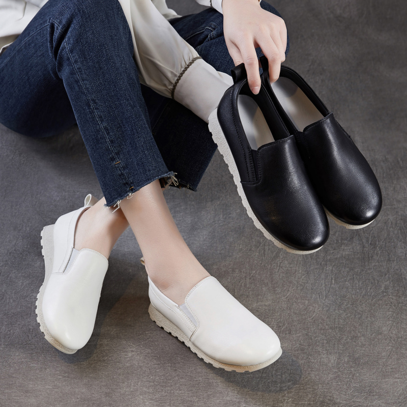 头层牛皮小白鞋女2026春季新款真皮轻便休闲护士单鞋一脚蹬乐福鞋
