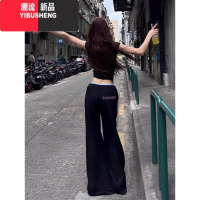 YIBUSHENG美式高街黑色休闲裤女季薄款2024新款辣妹宽松运动裤阔腿卫裤潮