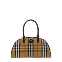 博柏利(BURBERRY)女士棉麻拼接牛皮手提斜挎两用包圆弧手柄双拉链