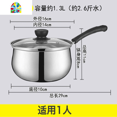奶锅304不锈钢复底加厚不粘锅宝宝婴儿辅食燃气电磁炉家用热烧奶 FENGHOU 双柄18cm(复合底款)