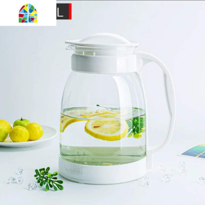 家用可高温玻璃冷水壶套装冰箱装凉白开水杯日式大容量透明泡茶壶 FENGHOU 白色2000ml耐热120度凉水壶