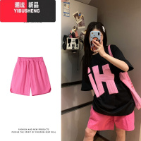YIBUSHENG黑色速干运动短裤女2024新款季薄冰丝中裤子宽松休闲五分裤