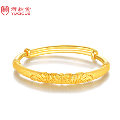 御纯金珠宝黄金手镯女款99999足金花丝凤羽手镯女士手镯GB147D约28.62-28.67克默认尺寸