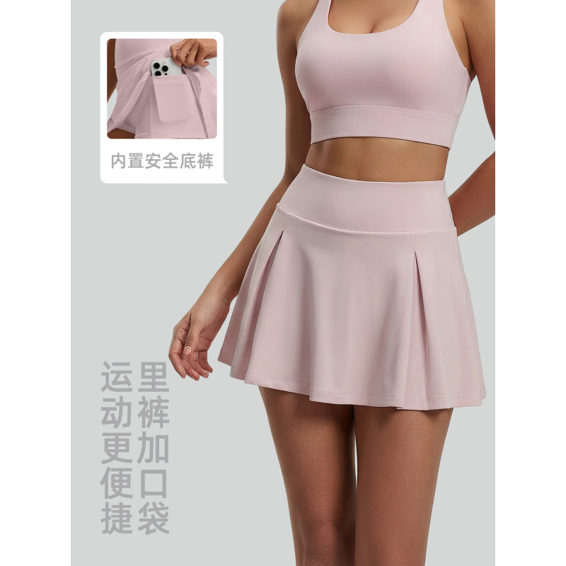 26新款百褶裙带口袋防走光半身裙跑步网球运动短裙女