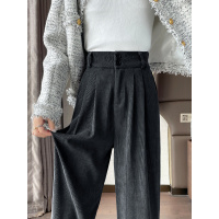 灯芯绒西装裤女新款秋冬季高腰垂感直筒宽松小个子加绒阔腿裤_223